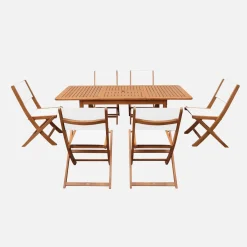 Conjunto mesa de jardín extensible de madera de eucalipto con 6 sillas
