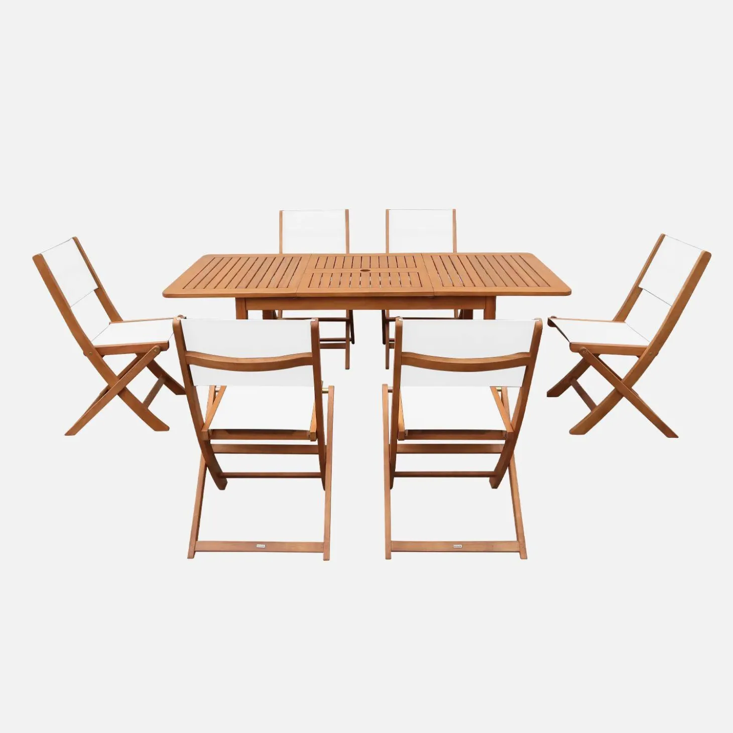 Conjunto mesa de jardín extensible de madera de eucalipto con 6 sillas