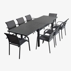 Conjunto mesa de jardín extensible de aluminio con 8 sillas