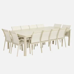 Conjunto mesa de jardín extensible de aluminio con 12 sillas