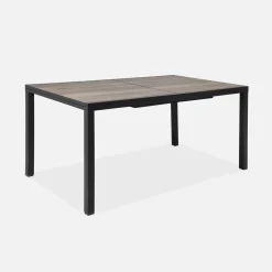 Conjunto mesa de jardín extensible de aluminio efecto madera con 8 sillas