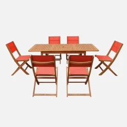 Conjunto mesa de jardín extensible de madera de eucalipto con 6 sillas