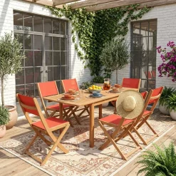 Conjunto mesa de jardín extensible de madera de eucalipto con 6 sillas