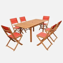 Conjunto mesa de jardín extensible de madera de eucalipto con 6 sillas