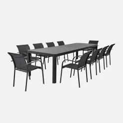 Conjunto mesa de jardín extensible de aluminio con 10 sillas