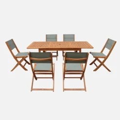 Conjunto mesa de jardín extensible de madera de eucalipto con 6 sillas