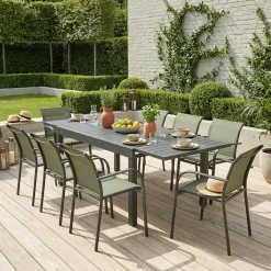 Conjunto mesa de jardín extensible de aluminio con 8 sillas