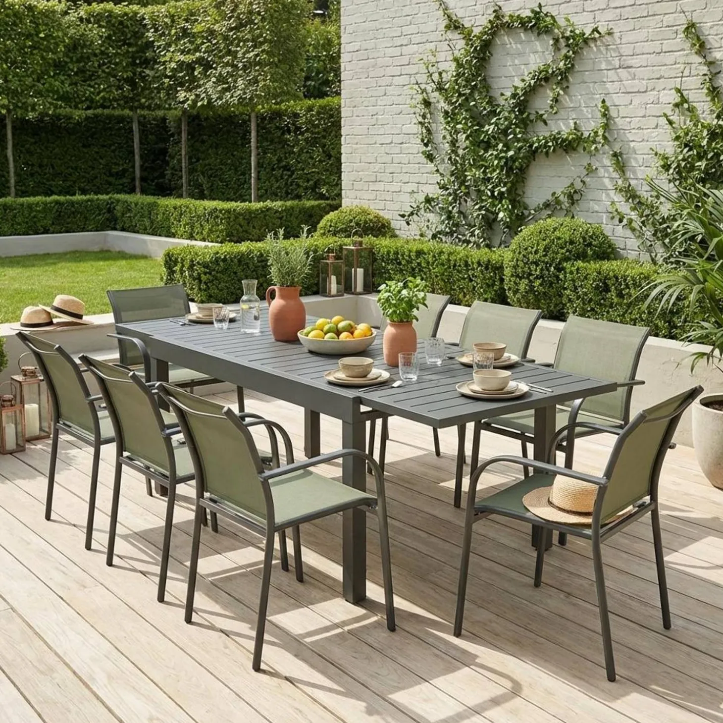 Conjunto mesa de jardín extensible de aluminio con 8 sillas