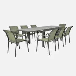 Conjunto mesa de jardín extensible de aluminio con 8 sillas