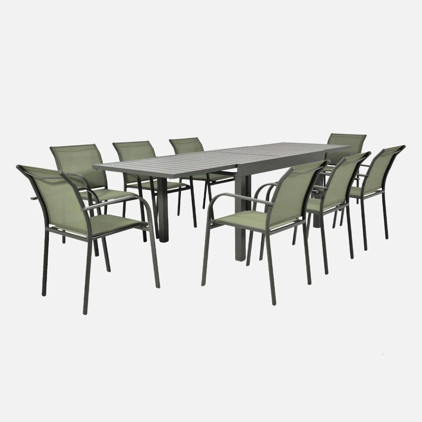 Conjunto mesa de jardín extensible de aluminio con 8 sillas