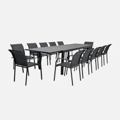Conjunto mesa de jardín extensible de aluminio con 10 sillas