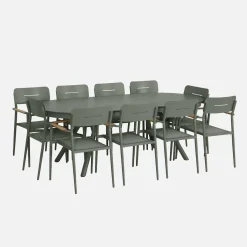 Conjunto mesa de jardín ovalada extensible de aluminio con 10 sillas