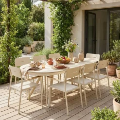 Conjunto mesa de jardín ovalada extensible de aluminio con 8 sillas