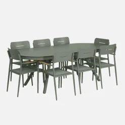 Conjunto mesa de jardín ovalada extensible de aluminio con 8 sillas