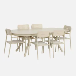 Conjunto mesa de jardín ovalada extensible de aluminio con 6 sillas