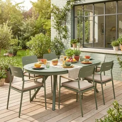 Conjunto mesa de jardín ovalada extensible de aluminio con 6 sillas