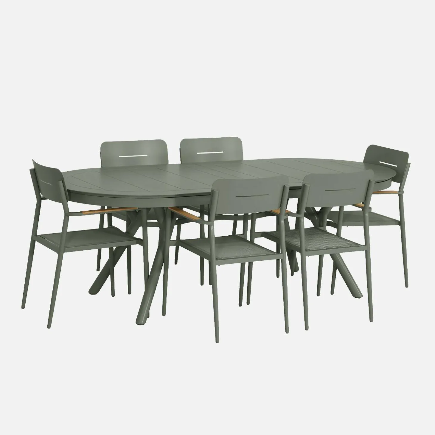 Conjunto mesa de jardín ovalada extensible de aluminio con 6 sillas