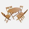 Conjunto mesa de jardín plegable de madera ovalada con 6 sillas