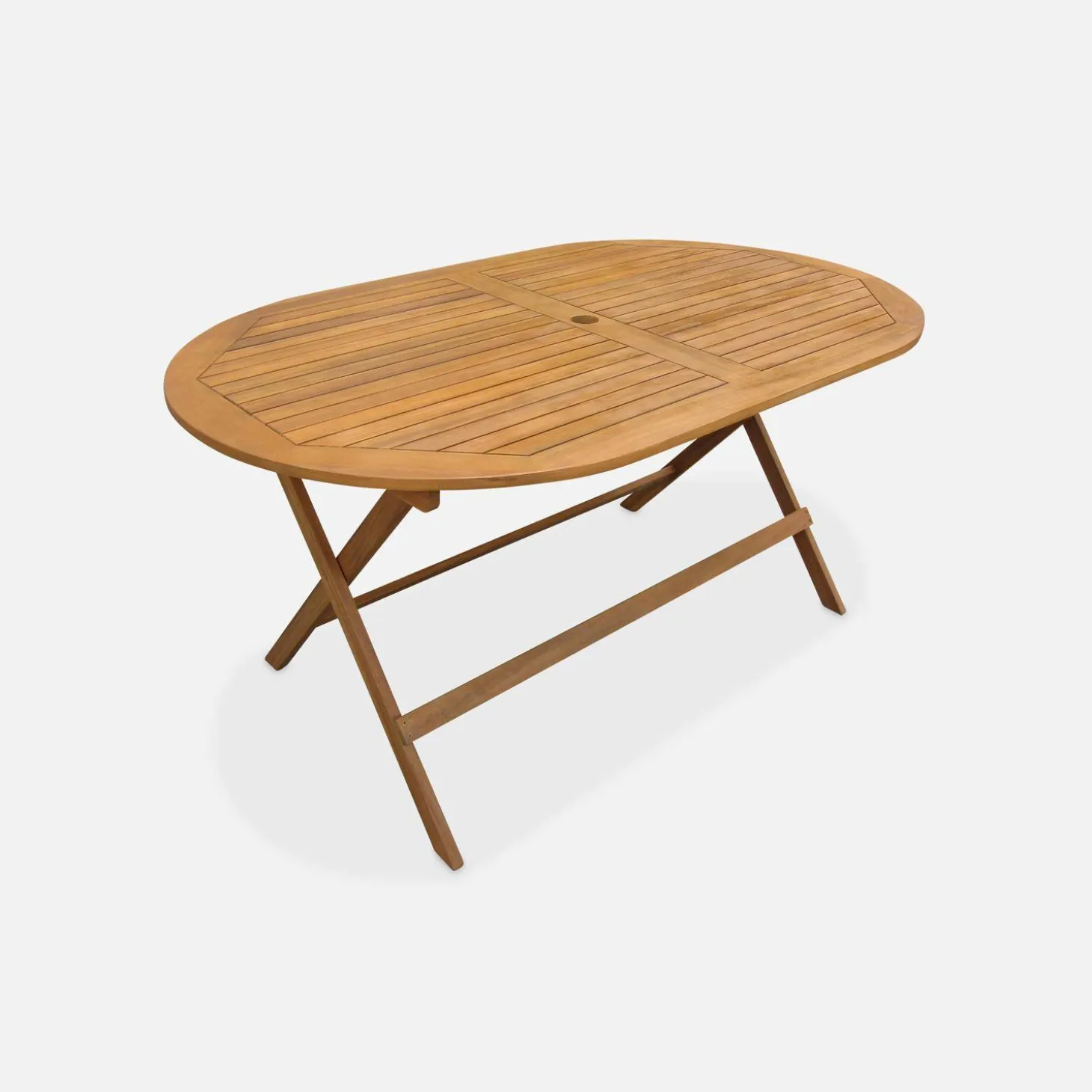 Conjunto mesa de jardín plegable de madera ovalada con 6 sillas