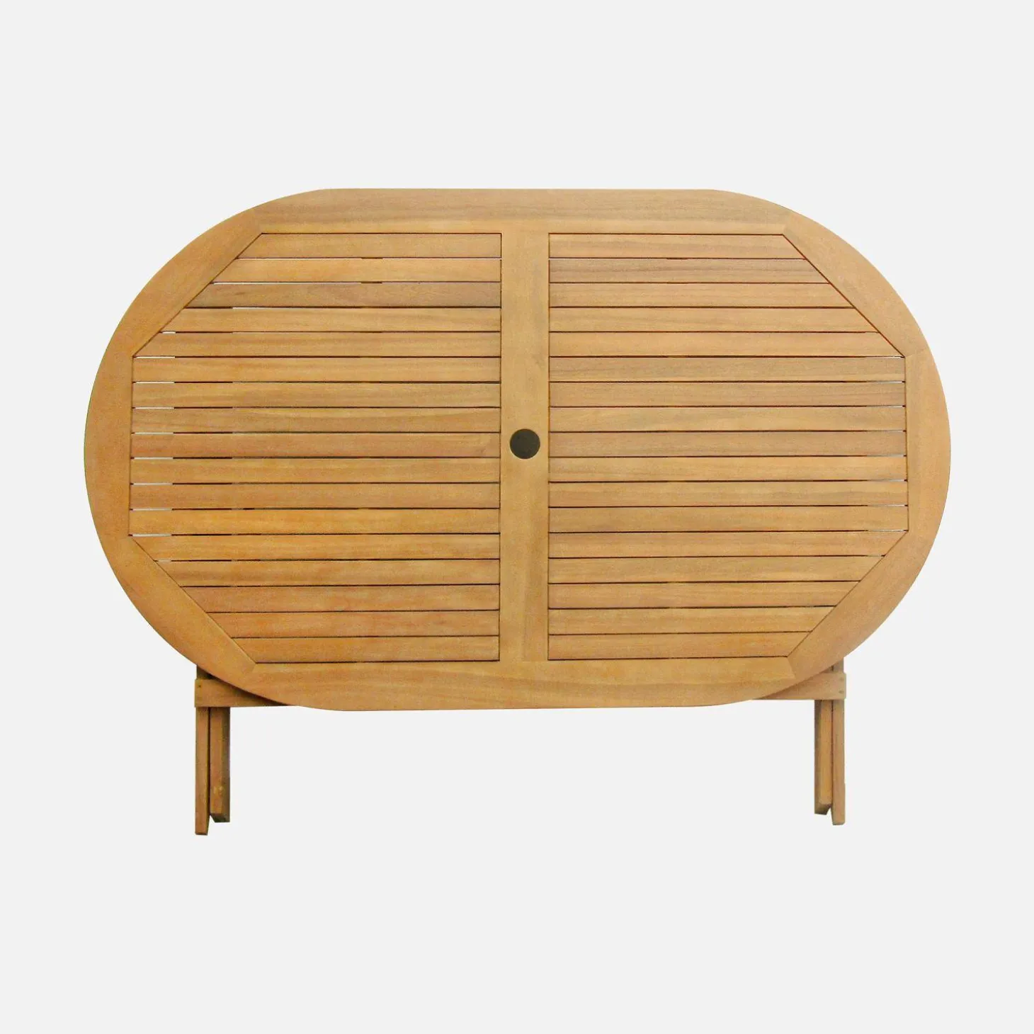 Conjunto mesa de jardín plegable de madera ovalada con 6 sillas