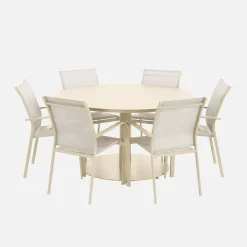 Conjunto mesa de jardín redonda de aluminio con 6 sillas