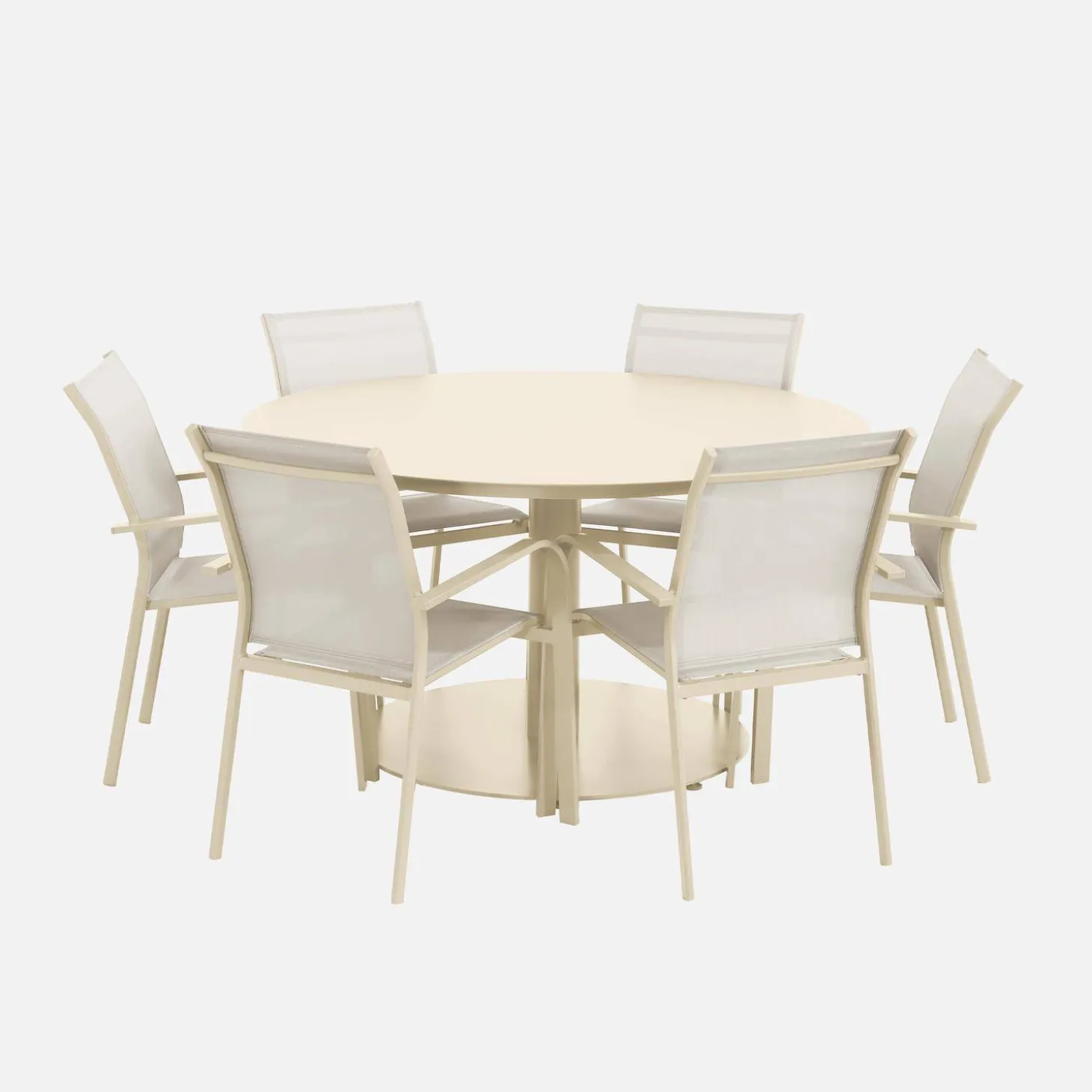 Conjunto mesa de jardín redonda de aluminio con 6 sillas