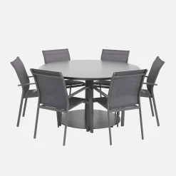 Conjunto mesa de jardín redonda de aluminio con 6 sillas