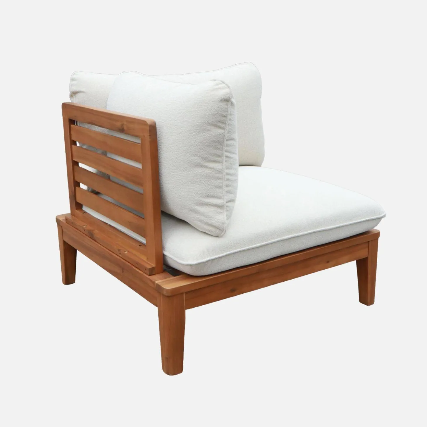 Conjunto muebles de jardín modular de madera de acacia y borreguito, 5 plazas