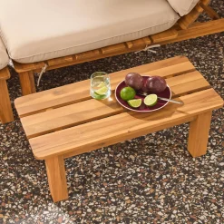 Conjunto tumbona modular de madera de acacia con múltiples posiciones y mesa