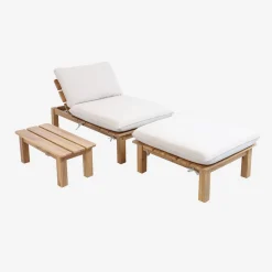 Conjunto tumbona modular de madera de acacia con múltiples posiciones y mesa