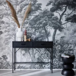 Consola con efecto madera estriada negra, 100cm