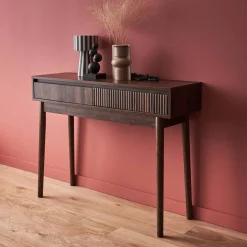 Consola con efecto madera de 2 cajones, 100cm