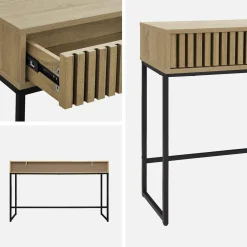 Consola contemporánea de madera estriada y metal con 2 cajones, 120cm