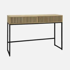 Consola contemporánea de madera estriada y metal con 2 cajones, 120cm