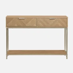 Consola de madera con efecto espiga y 2 cajones, 110cm