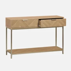 Consola de madera con efecto espiga y 2 cajones, 110cm