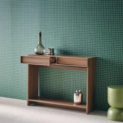 Consola efecto madera con 2 cajones y estante, 100cm