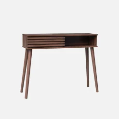 Consola escandinava efecto madera y puerta corredera, 100cm
