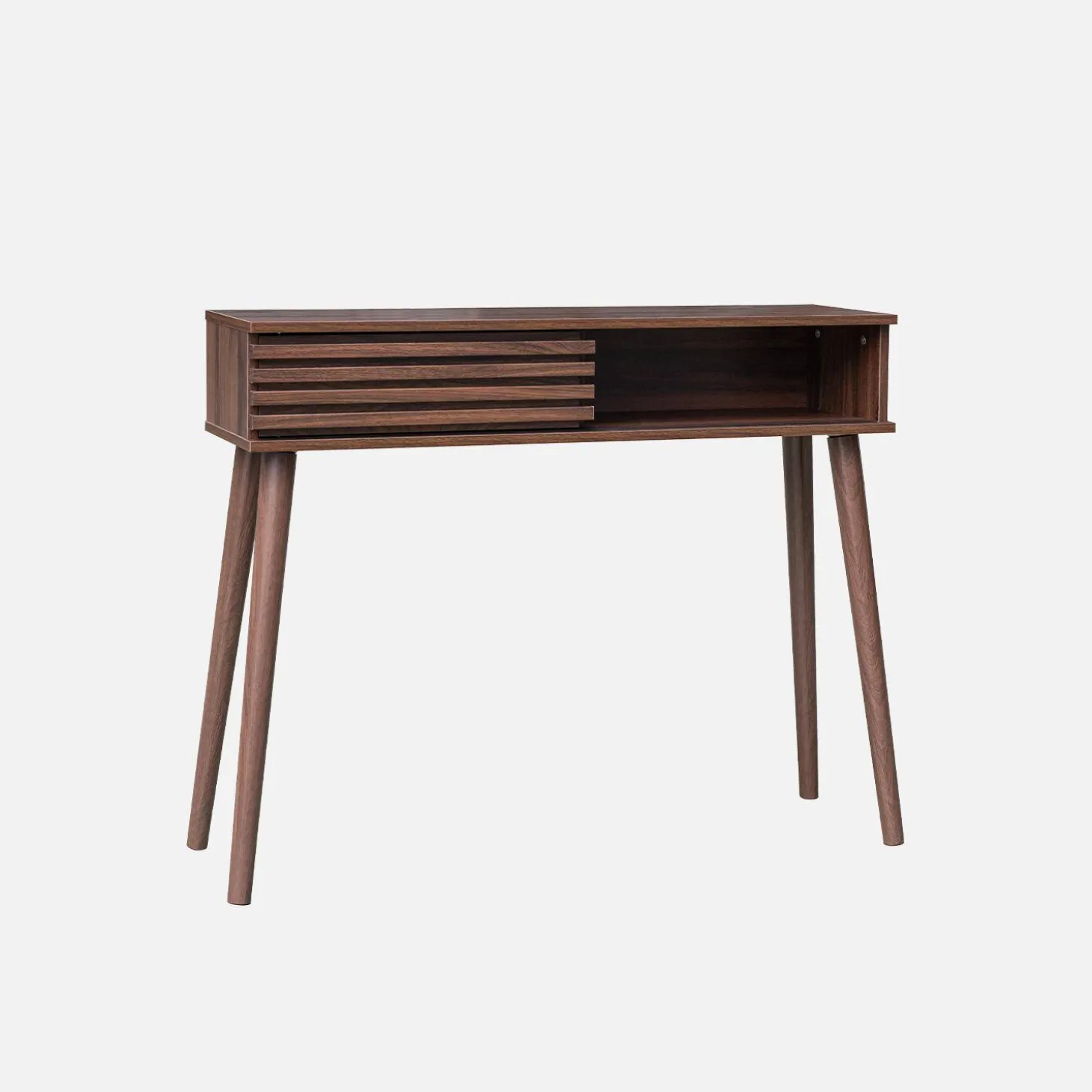 Consola escandinava efecto madera y puerta corredera, 100cm