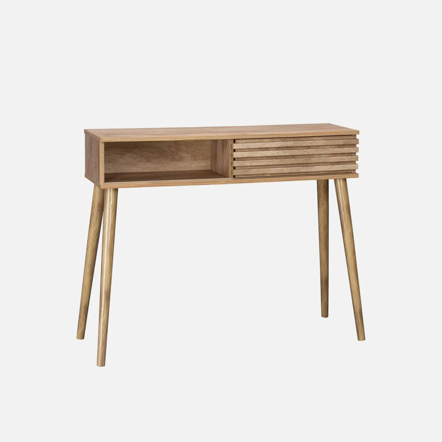 Consola escandinava efecto madera y puerta corredera, 100cm