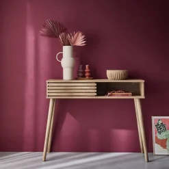 Consola escandinava efecto madera y puerta corredera, 100cm