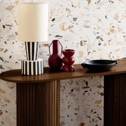 Consola escandinava ovalada efecto madera acanalada, 120cm