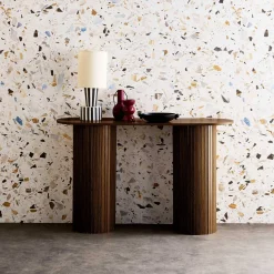 Consola escandinava ovalada efecto madera acanalada, 120cm