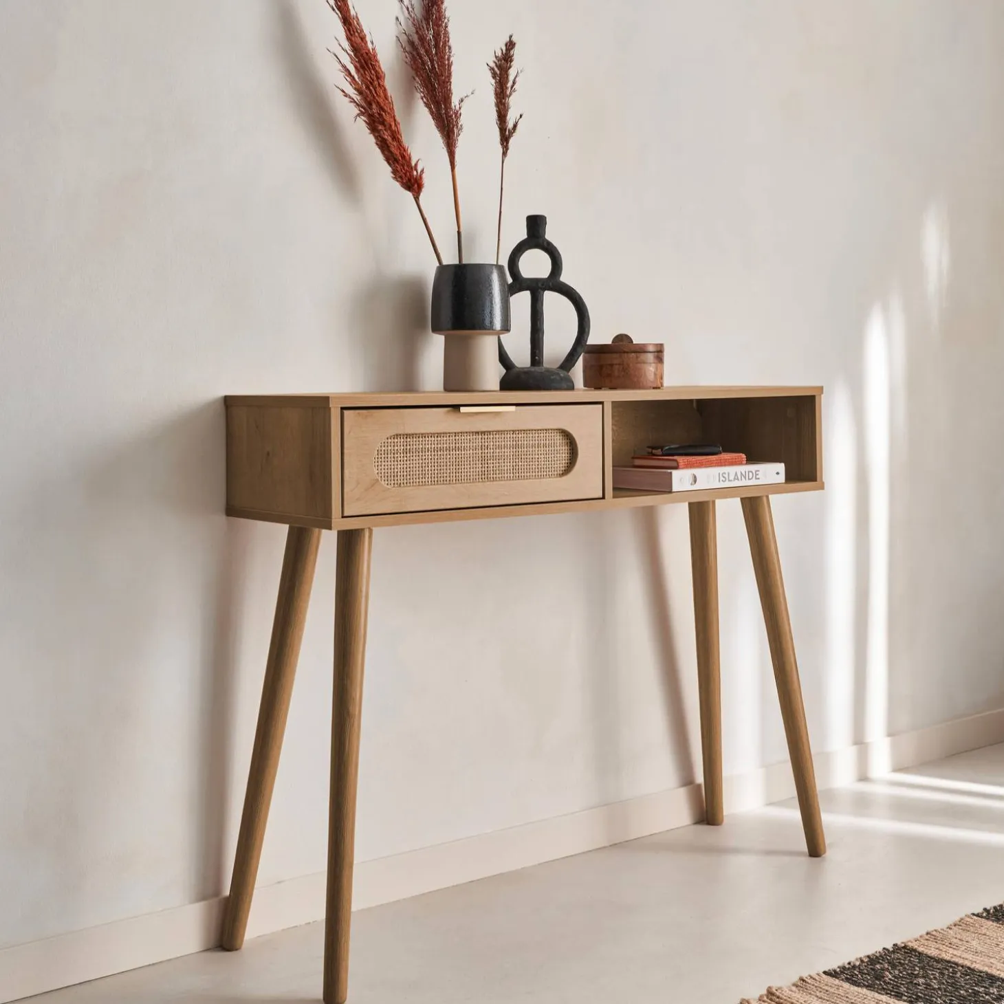 Consola estilo escandinavo con efecto madera, 100cm