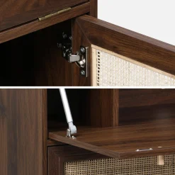 Escritorio de 2 puertas con estantes, efecto madera y caña