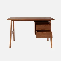 Escritorio de madera de hevea y chapa de roble, 2 cajones