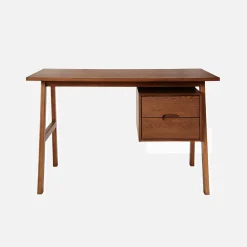 Escritorio de madera de hevea y chapa de roble, 2 cajones