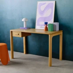 Escritorio de madera de hevea con chapa de roble, 1 cajón