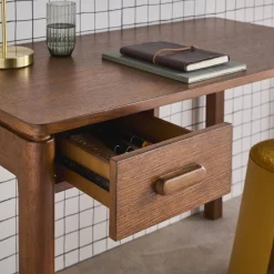 Escritorio de madera de hevea con chapa de roble, 1 cajón