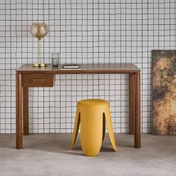 Escritorio de madera de hevea con chapa de roble, 1 cajón